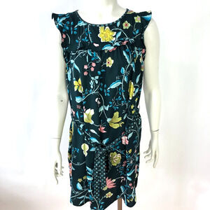 Loft PM Petite Medium Polyester Shift Mini Above Knee Dress Green Floral